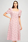 Платье розовое длины миди с вырезом каре и объемными рукавами