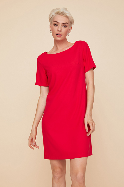 Платье красное длины мини с короткими рукавами