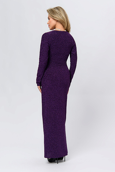 Платье фиолетового цвета длины макси с узлом на талии