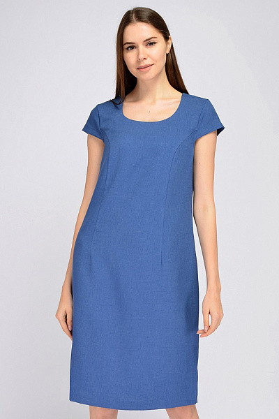 Платье синее длины миди с короткими рукавами
