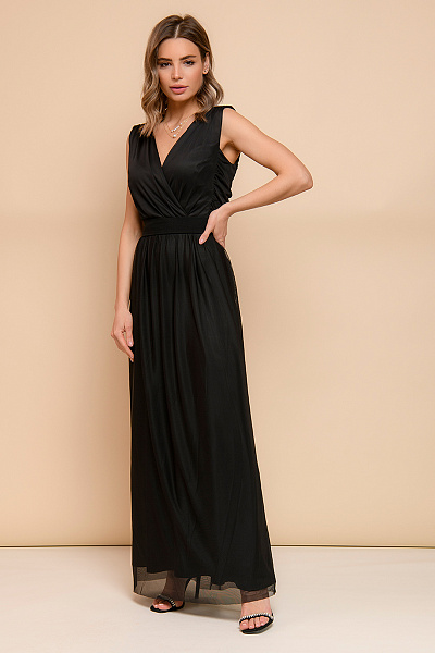 Платье черное с фатиновым верхом длины макси