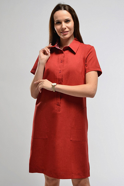 Платье-рубашка терракотового цвета с разрезами по бокам