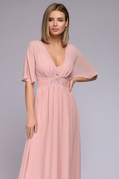 Платье розовое длины макси с рукавами "летучая мышь"