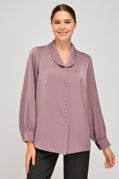Блуза сиреневая с отложным воротником и длинными рукавами