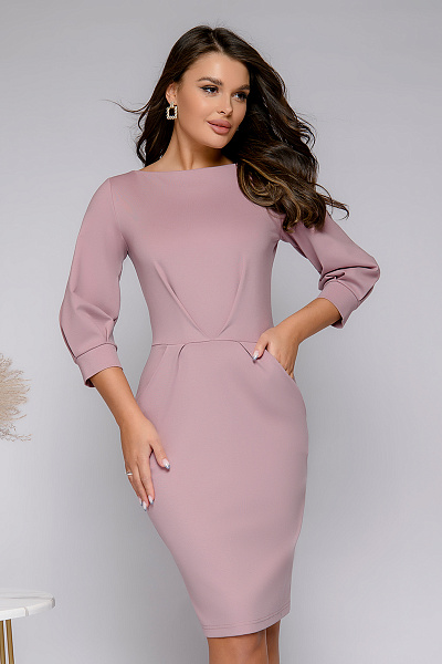 Платье розовое длины мини с пышными рукавами