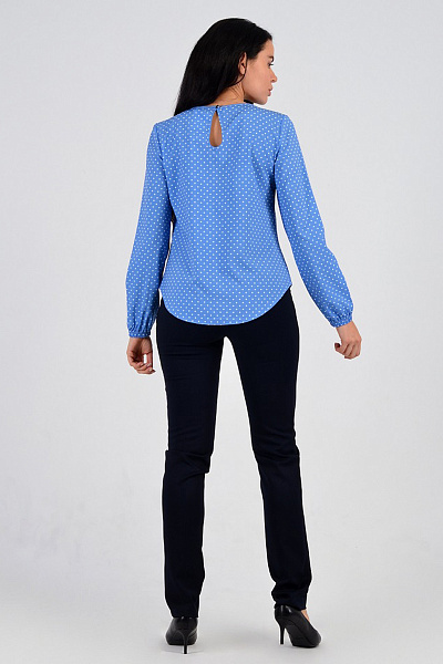 Блуза голубая с принтом и длинными рукавами