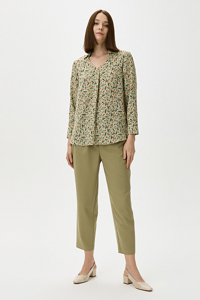 Блуза разноуровневая с цветочным принтом и длинными рукавами