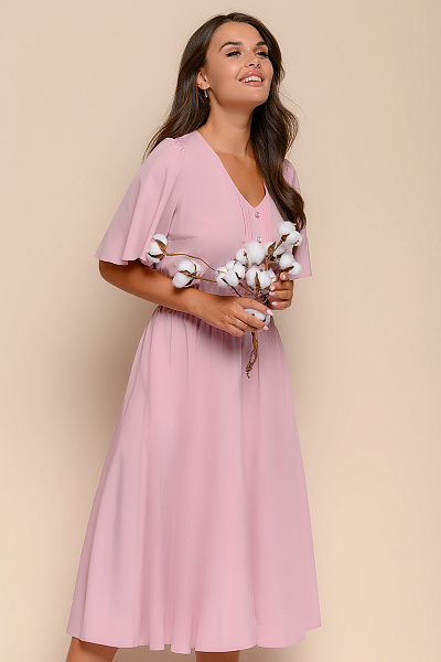 Платье цвета пыльной розы длины миди с V-образным вырезом