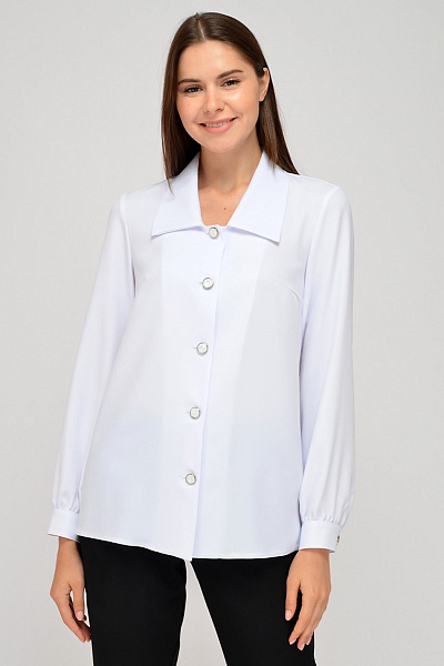 Блуза белая с фигурным вырезом и декоративными пуговицами