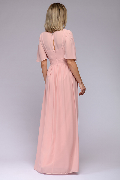 Платье розовое длины макси с рукавами "летучая мышь"