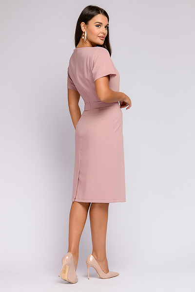 Платье-футляр розовое длины миди с рукавами "летучая мышь"