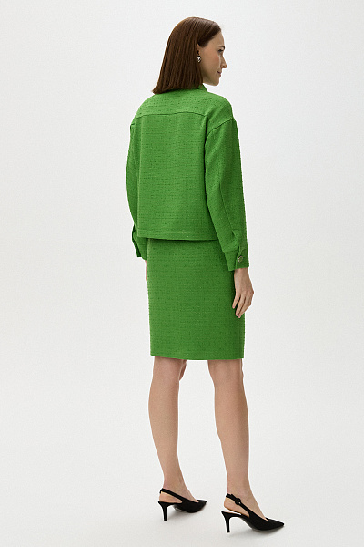 Жакет твидовый зеленого цвета с накладными карманами