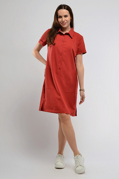 Платье-рубашка терракотового цвета с разрезами по бокам