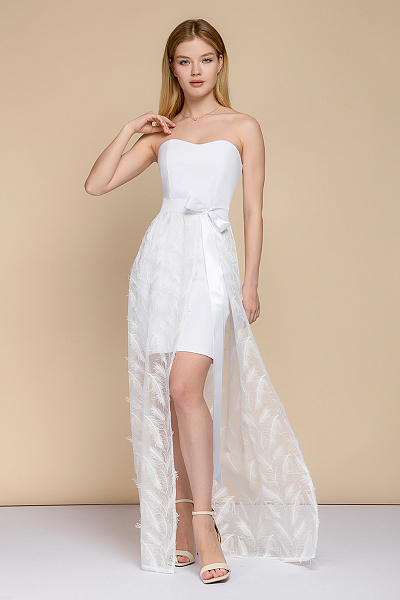 Платье-бюстье белое со съемной фатиновой юбкой