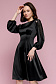 Платье черное длины мини с объемными рукавами и расклешенной юбкой