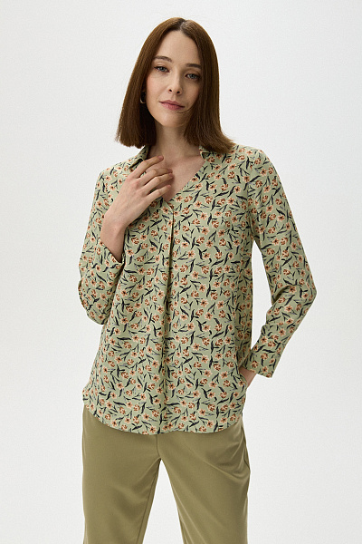 Блуза разноуровневая с цветочным принтом и длинными рукавами