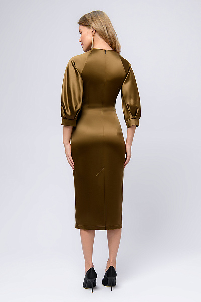 Платье бронзового цвета длины миди с пышными рукавами