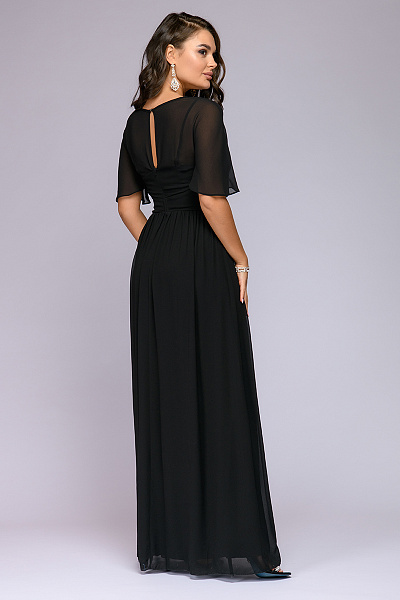 Платье черное длины макси с рукавами "летучая мышь"