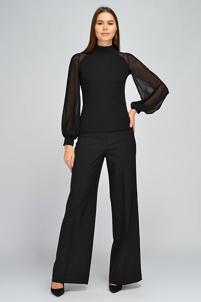 Блуза черная с шифоновыми рукавами и воротником стойкой