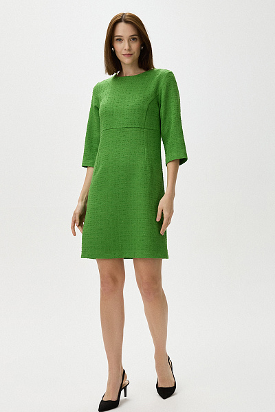 Платье твидовое зеленого цвета с рукавами 3/4 длины мини