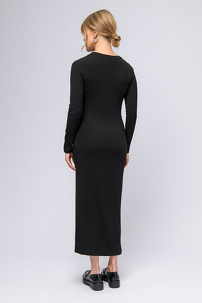 Платье трикотажное черное длины миди с круглым вырезом