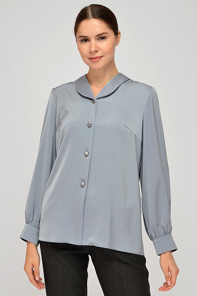 Блуза серая с отложным воротником и длинными рукавами