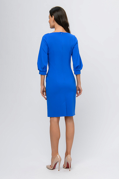 Платье синее длины мини с пышными рукавами
