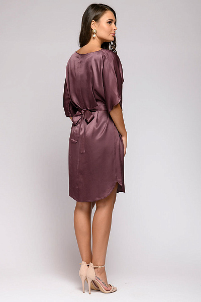 Платье коричневое длины мини с рукавом "летучая мышь" и поясом